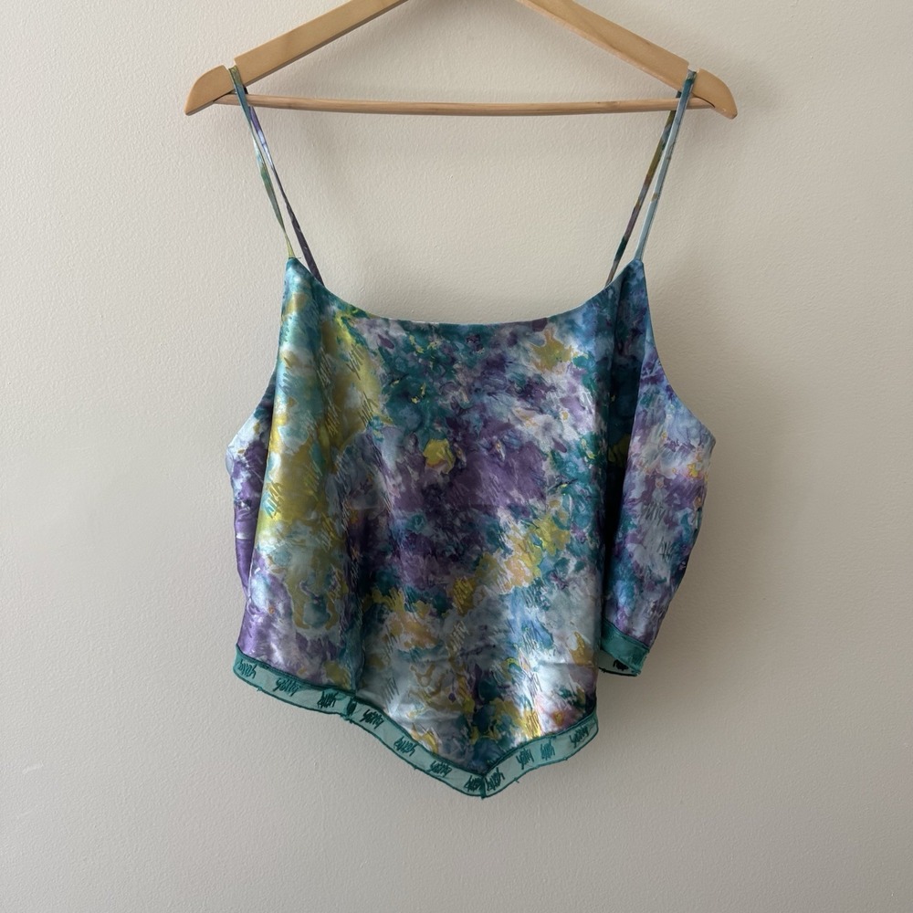 Yitty Sattin Pretty Flowy Hanky Hem Cami Shorts Sleep Set Deep Sea Watercolor 1X
